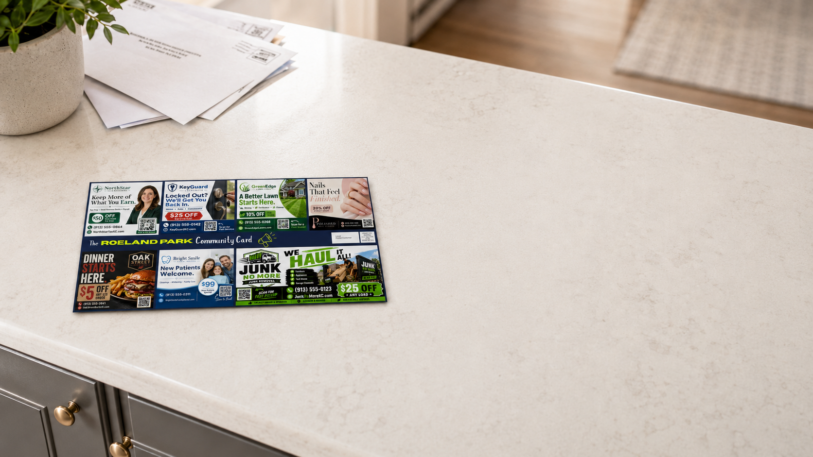 Postcard on kitchen counter